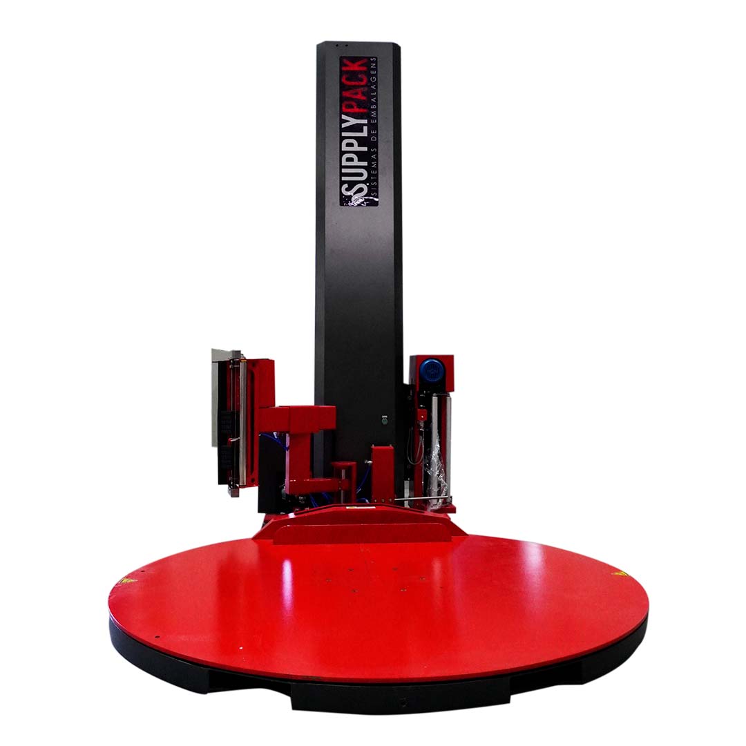 Vista frontal da SPE-2400FA com mesa giratória vermelha