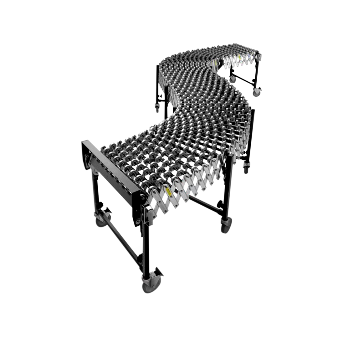 Esteira transportadora articulável com rodízios de ferro Supplypack — vista em perspectiva