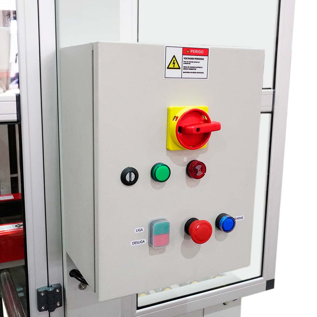 Seladora SXJ-7080B — painel de controle com botões de comando e emergência